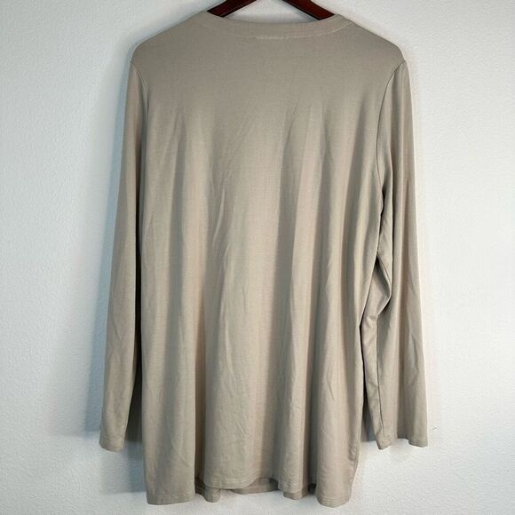 J. Jill Wearever Collection Women Tan One Button Tunic Cardigan Large Minimalist - Picture 2 of 9